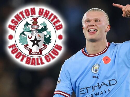 - 0 Non league club Ashton United FC make loan offer to Man City for Erling Haaland during World Cup e1668479950852 - ແອສຕັນ ຢູໄນເຕັດ ທີມນອກລີກຂອງອັງກິດ ຂໍຢືມໂຕ ຮາແລນ ຈາກເຮືອໃບ 28 ວັນ ເພື່ອຈະຊ່ວຍຮັກສາຄວາມຟິດຊ່ວງບານໂລກ